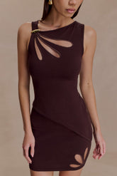 Brock Asymmetrical Neckline Knit Top - Dark Chocolate